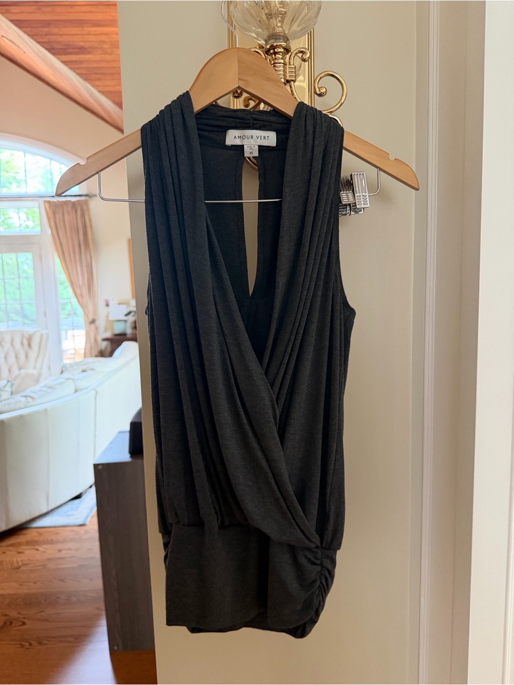 Amour Vert Black Sleeveless Draped Wrap Top